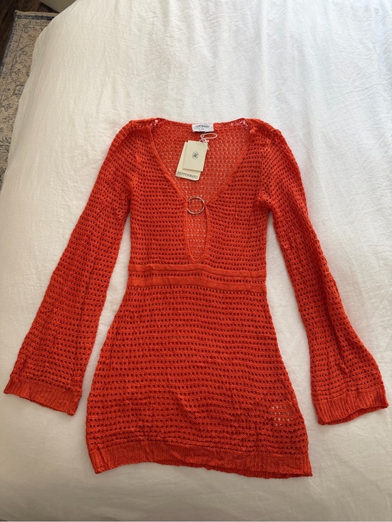 Peppermayo Other - Peppermayo Orange Crochet V-Neck coverup dress